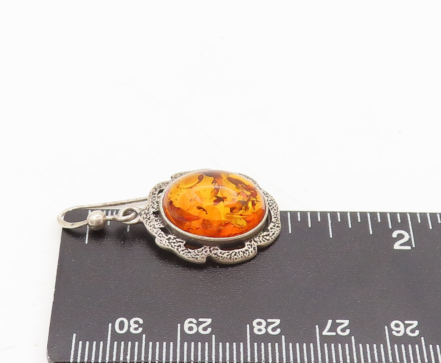 POLAND 925 Silver  Vintage Large Amber Halo Cutout Flower Earrings  EG12594
