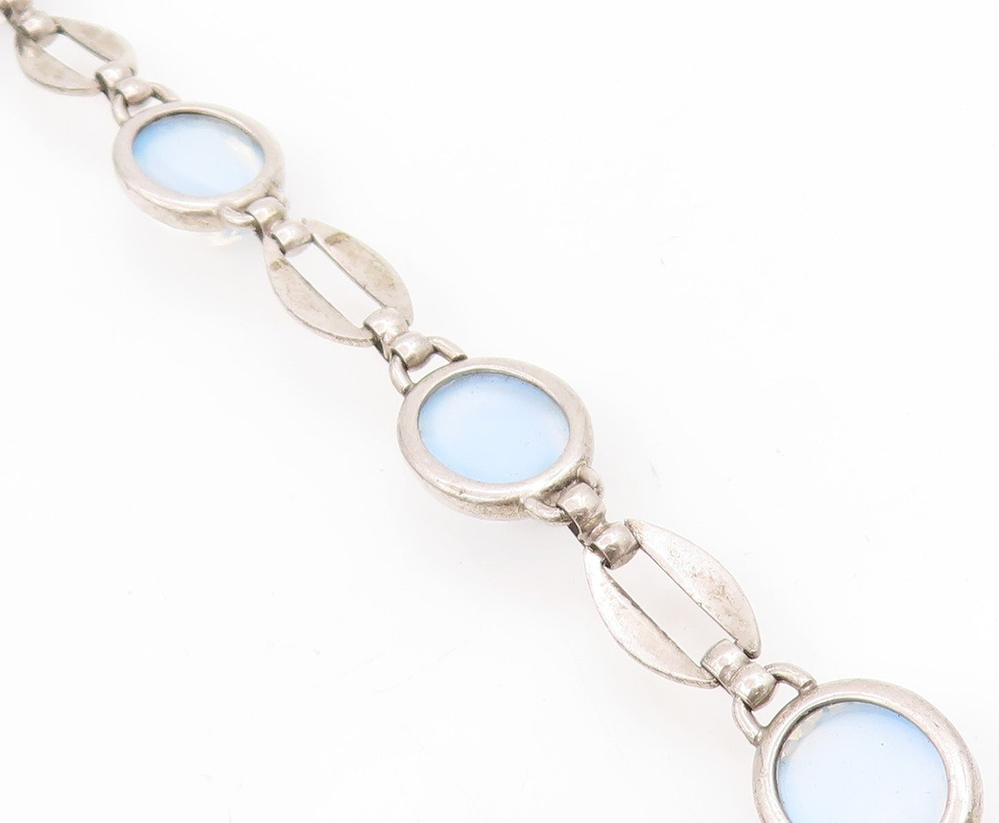 925 Sterling Silver Vintage Bracelet Cabochon Cat Eye Elegant Link  BT11753