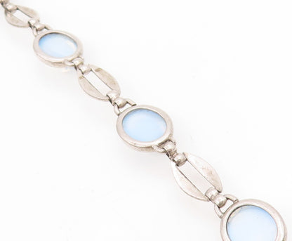 925 Sterling Silver Vintage Bracelet Cabochon Cat Eye Elegant Link  BT11753