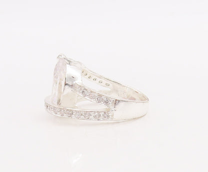 925 Sterling Silver Vintage Ring Designer Drop & Round Cut CZ  Sz 6  RG28867