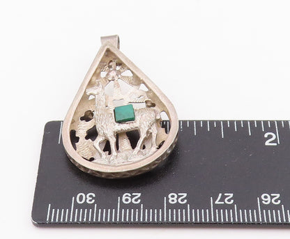 925 Sterling Silver Vintage Brooch Malachite Carved Llama Teardrop Pin  BP12089