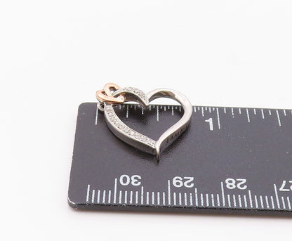 925 Sterling Silver  Genuine Diamonds Two Tone Love Heart Pendant  PT7846