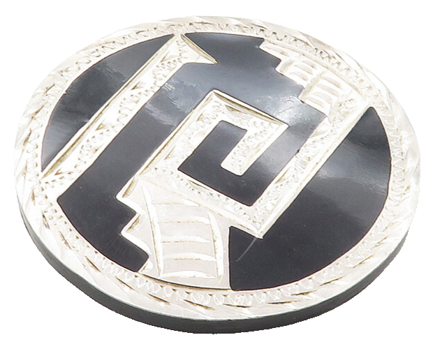 MEXICO 925 Sterling Silver Vintage Black Onyx Etched Design Brooch Pin  BP4122
