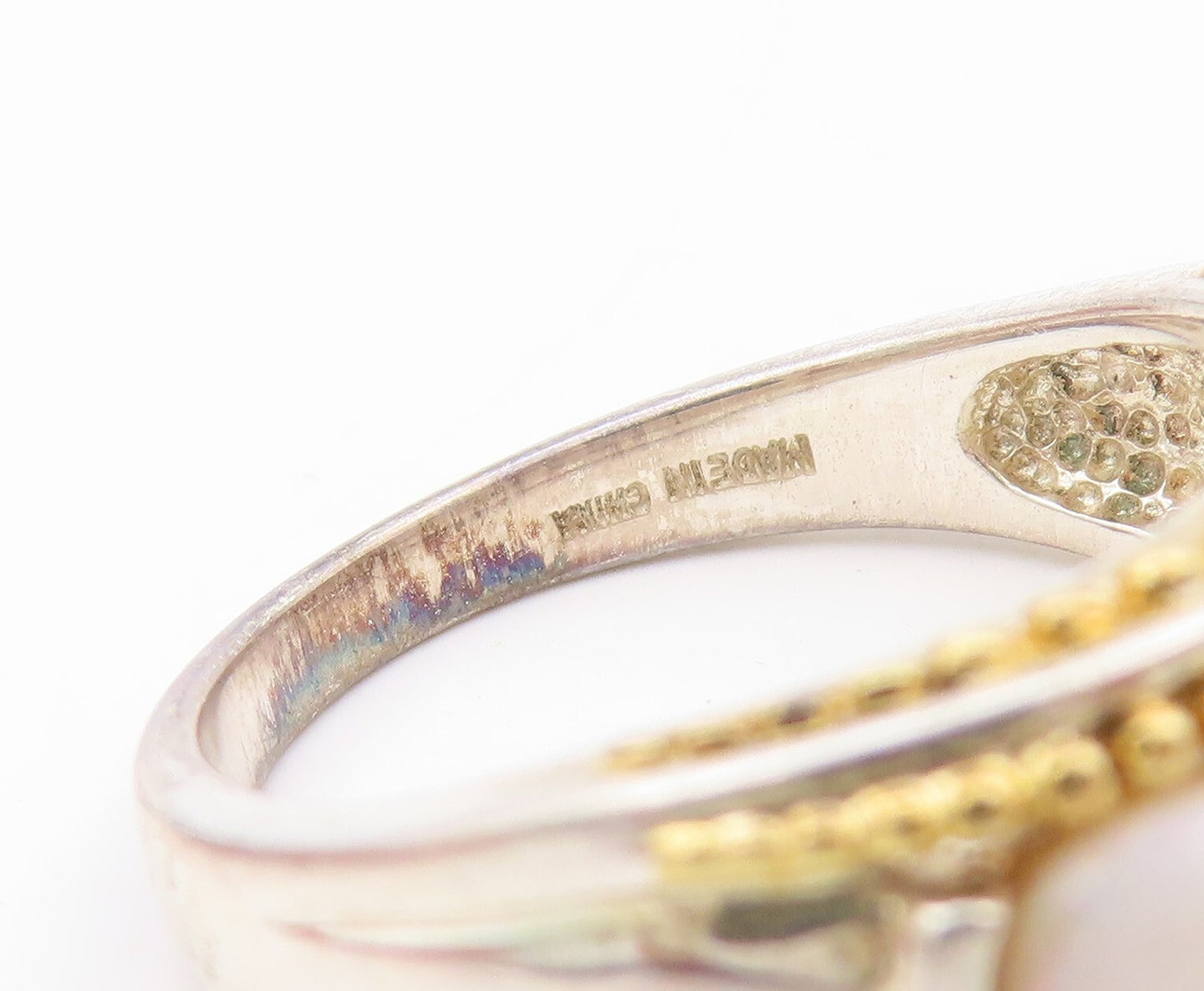 14k Gold 925 Sterling Silver Vintage Ring Oval Fire Opal Band  Sz 8  RG31916
