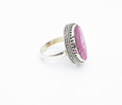 925 Sterling Silver Purple Agate Twist Border Cocktail Ring Sz 10 RG8426