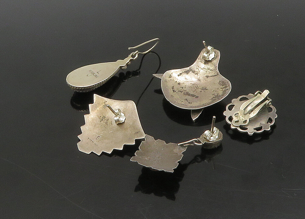 ZUNI NAVAJO 925 Sterling Silver Vintage Multi Stone Lot Single Earrings EG11261