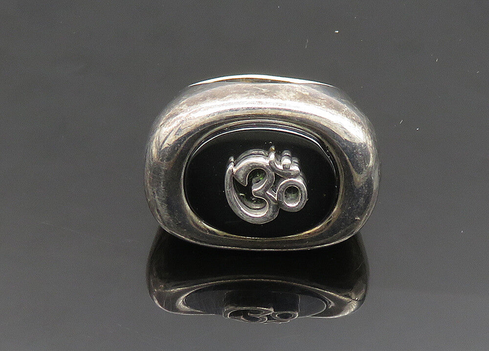 RLM STUDIO 925 Silver  Vintage Hematite 'Om' Symbol Band Ring Sz 7  RG20002
