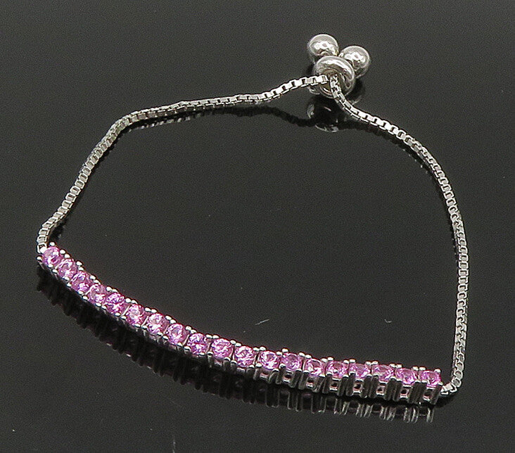 925 Silver  Pink Cubic Zirconia Adjustable Child Box Chain Bracelet  BT1105
