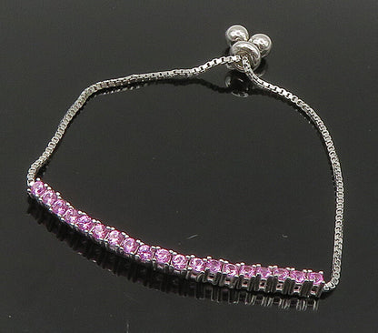 925 Silver  Pink Cubic Zirconia Adjustable Child Box Chain Bracelet  BT1105
