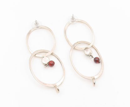 925 Sterling Silver Vintage Earrings Turquoise & Red Bead Abstract Hoop  EG13879