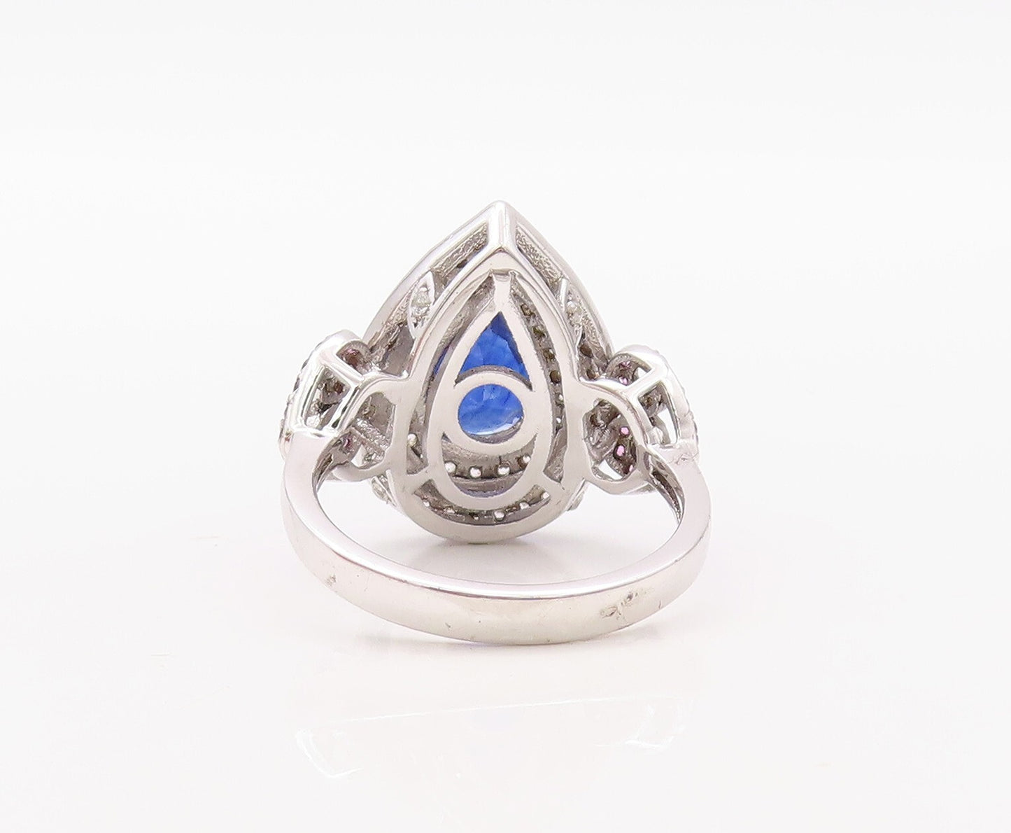925 Sterling Silver Vintage Ring Drop Cut Sapphire Halo 2 Tone CZ  Sz 7  RG30839