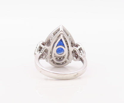 925 Sterling Silver Vintage Ring Drop Cut Sapphire Halo 2 Tone CZ  Sz 7  RG30839