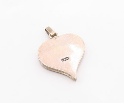 925 Sterling Silver  Vintage Floral Glass Art Love Heart Pendant  PT18824
