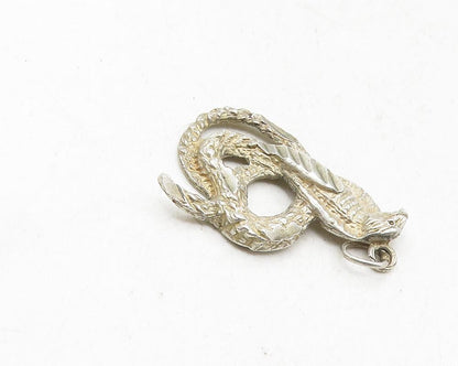925 Sterling Silver  Vintage Cobra Snake Motif Etched Detail Pendant PT7673