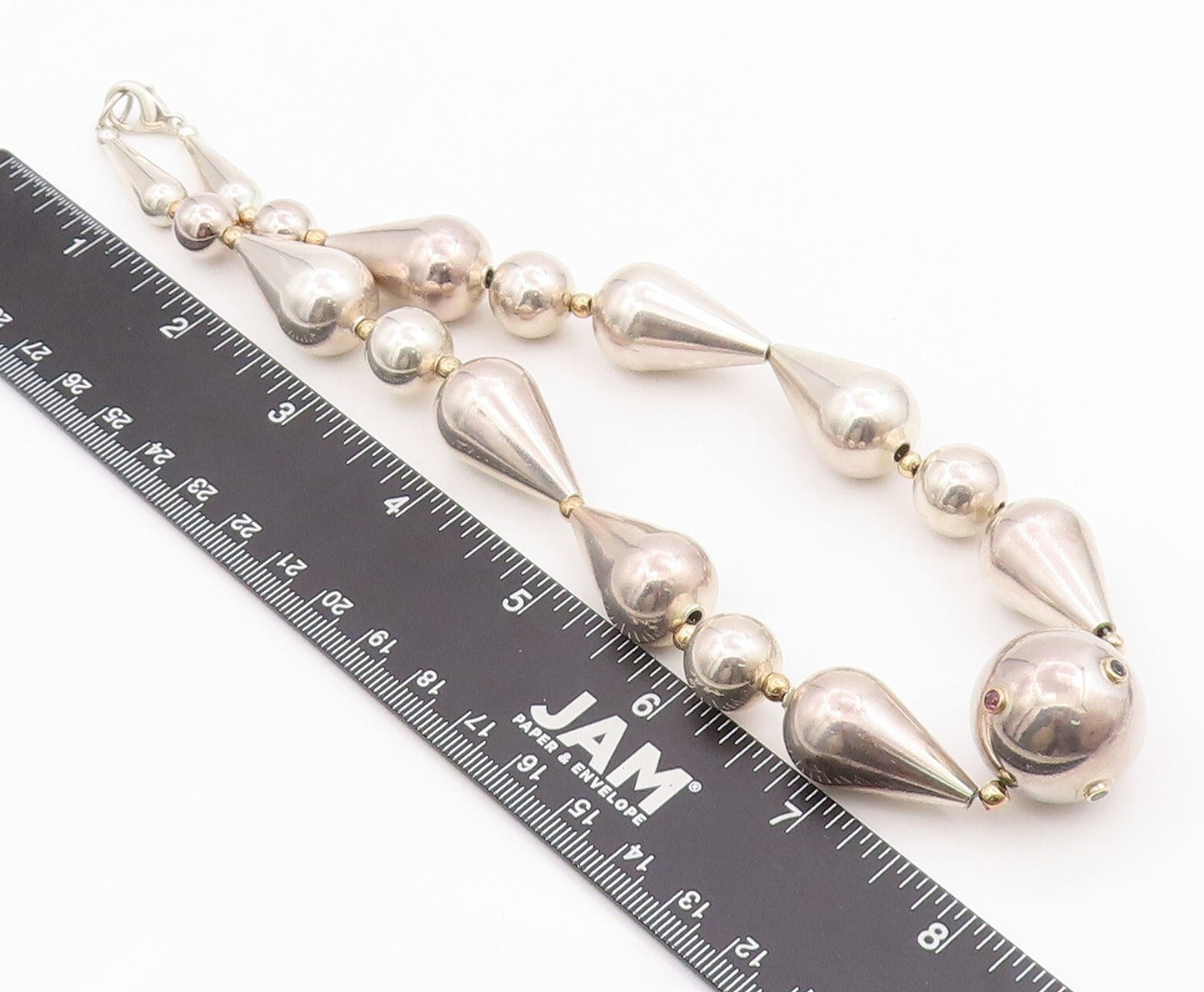 14k Gold 925 Sterling Silver Vintage Necklace Gemstones Drop Cut Spheres NE4471
