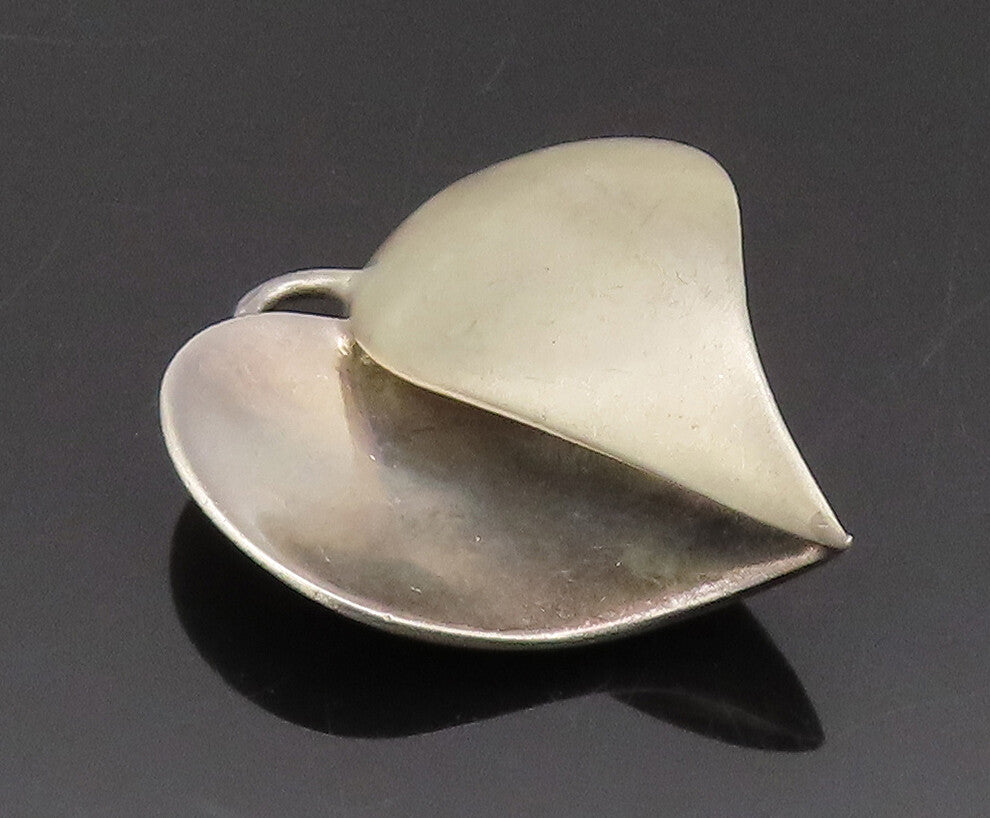 925 Sterling Silver Vintage Pendant Designer Split Solid Swirl Heart  PT22597