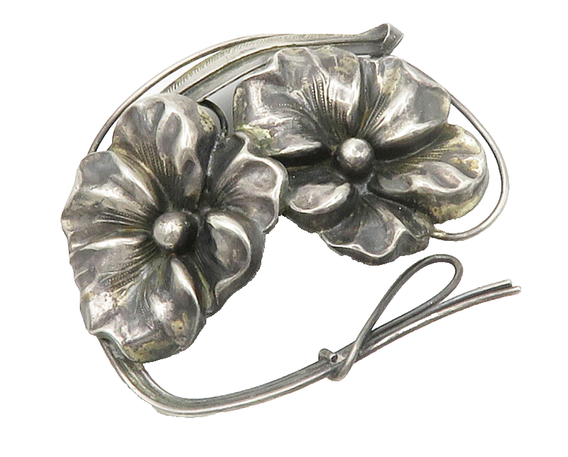 925 Sterling Silver  Vintage Dark Tone Flowers Etched Detail Brooch Pin BP5938