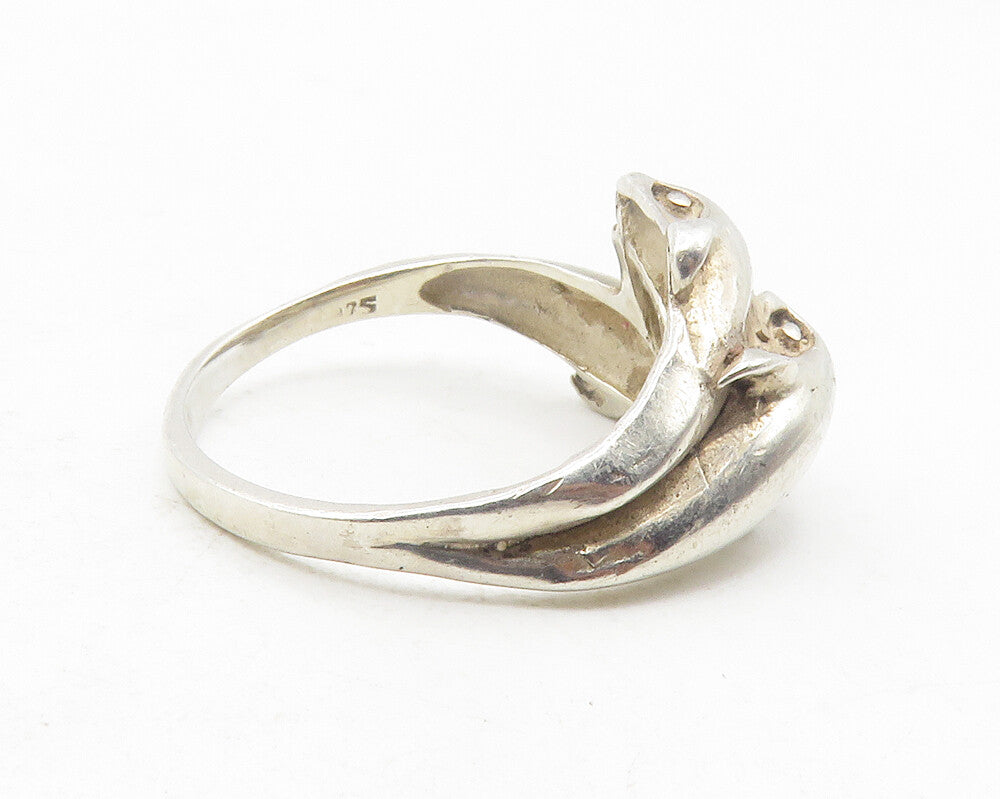 925 Sterling Silver  Vintage Triple Dolphin Bypass Band Ring Sz 5.5  RG12079