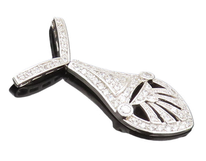 925 Sterling Silver Vintage Pendant Topaz Beaded Carved Teardrop Fan  PT22624