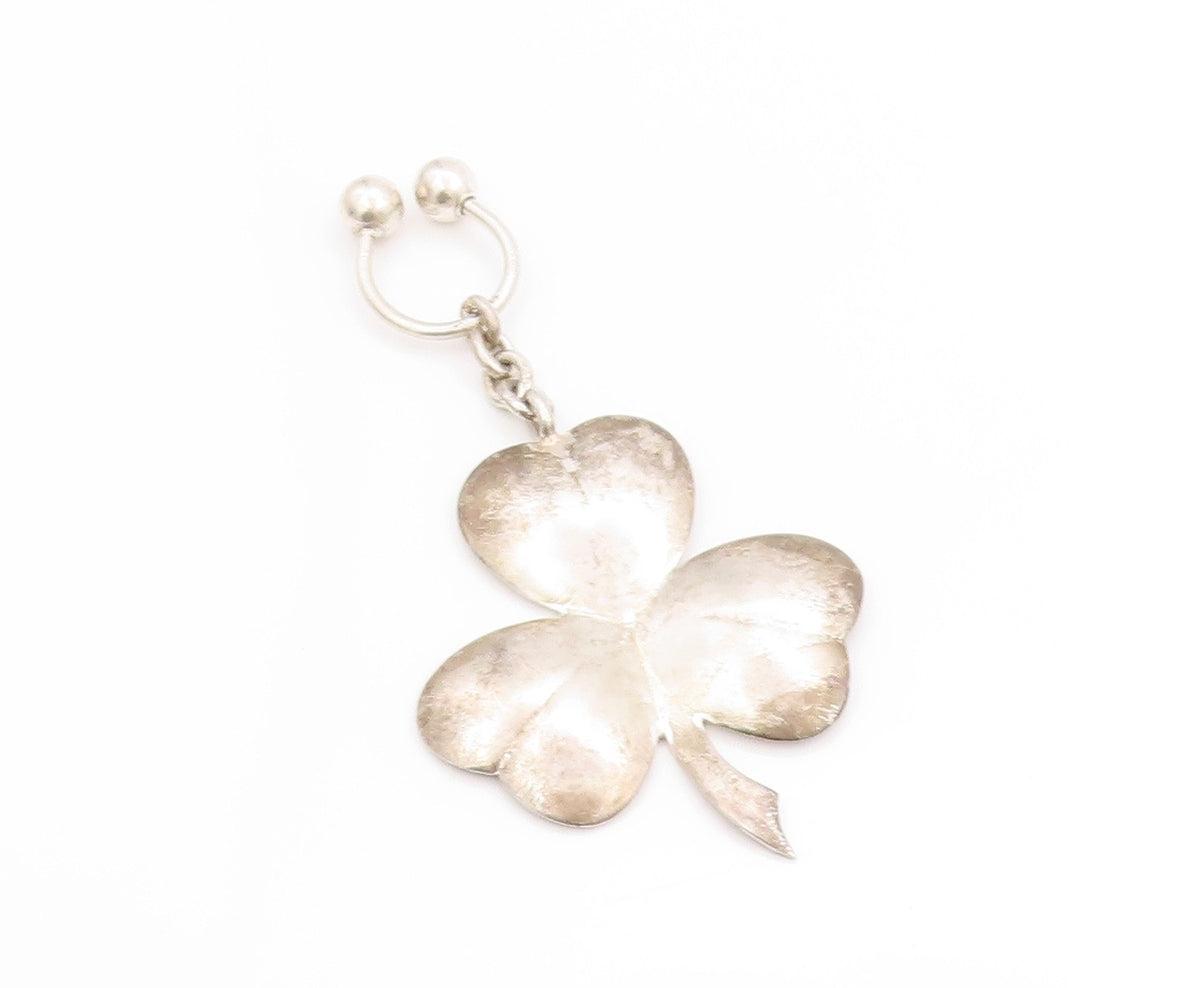 925 Sterling Silver Vintage Keychain Solid Good Luck Leaf Clover Design  TR4016