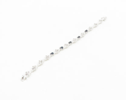 925 Sterling Silver  Genuine Diamond & Sapphire Floral Chain Bracelet  BT7260