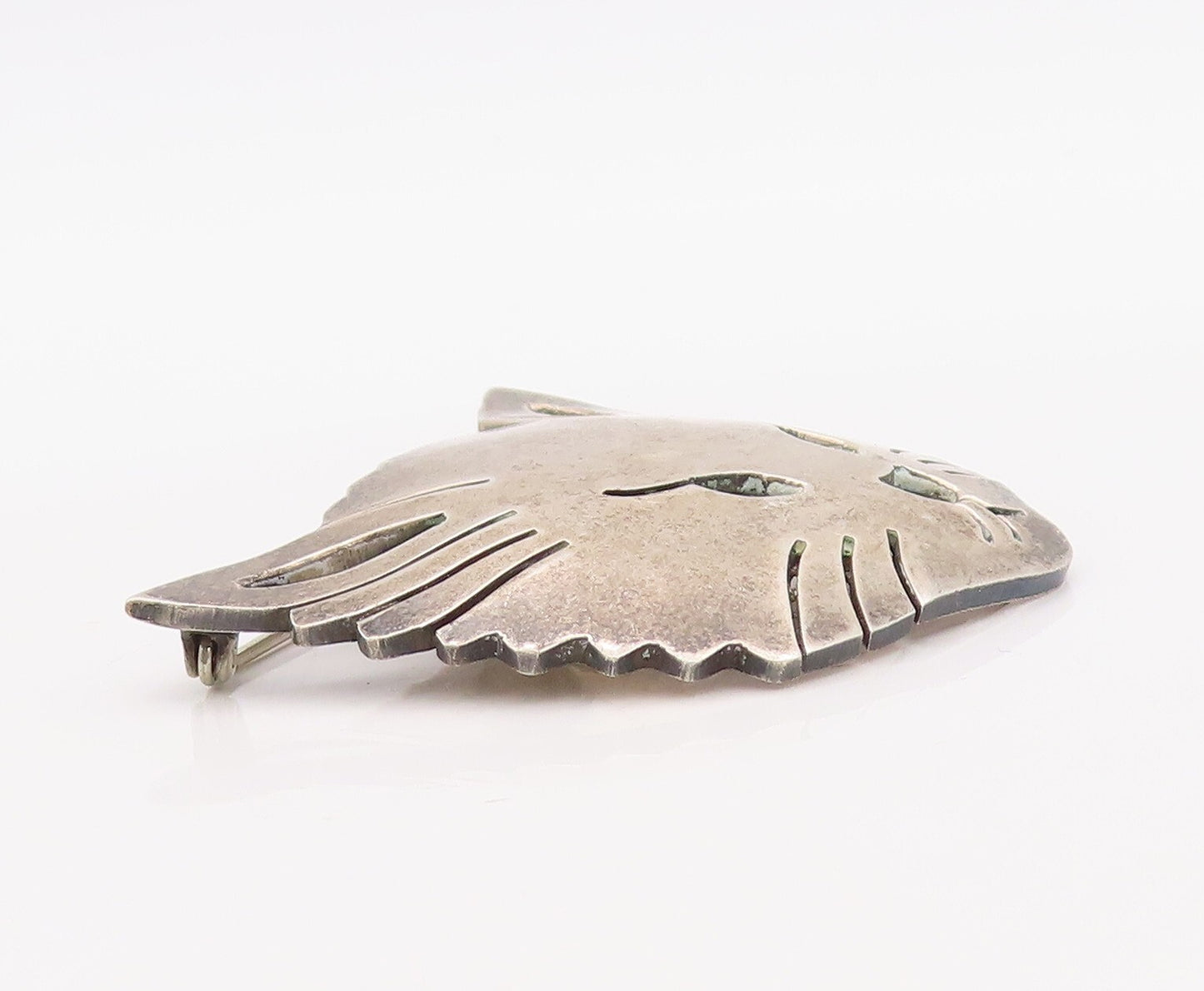 925 Sterling Silver Vintage Brooch Pin MEXICO Cutout Large Cat Face  BP11212
