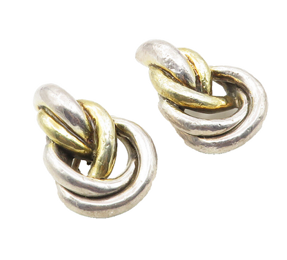 925 Sterling Silver  Vintage Two Tone Knotted Design Drop Earrings  EG5157