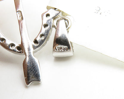 925 Sterling Silver  White Topaz Open Love Heart Bow & Arrow Pendant   PT10707