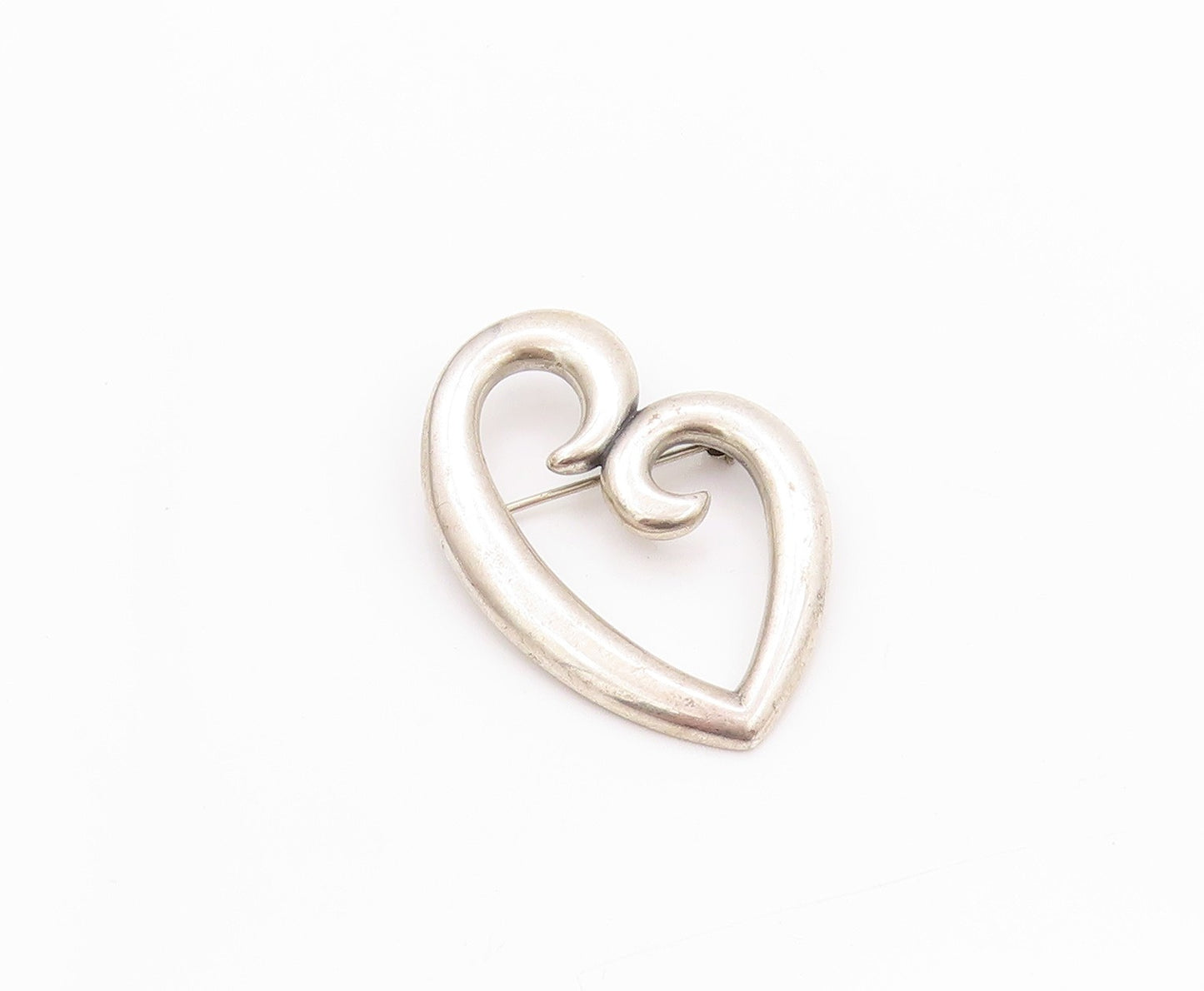 925 Sterling Silver Vintage Brooch JAMES AVERY Swirly Cutout Love Heart  BP11610