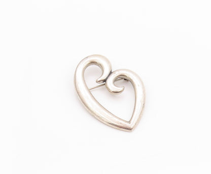 925 Sterling Silver Vintage Brooch JAMES AVERY Swirly Cutout Love Heart  BP11610