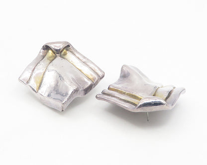 925 Sterling Silver  Vintage Modernist Sculpted Hollow Drop Earrings  EG6185