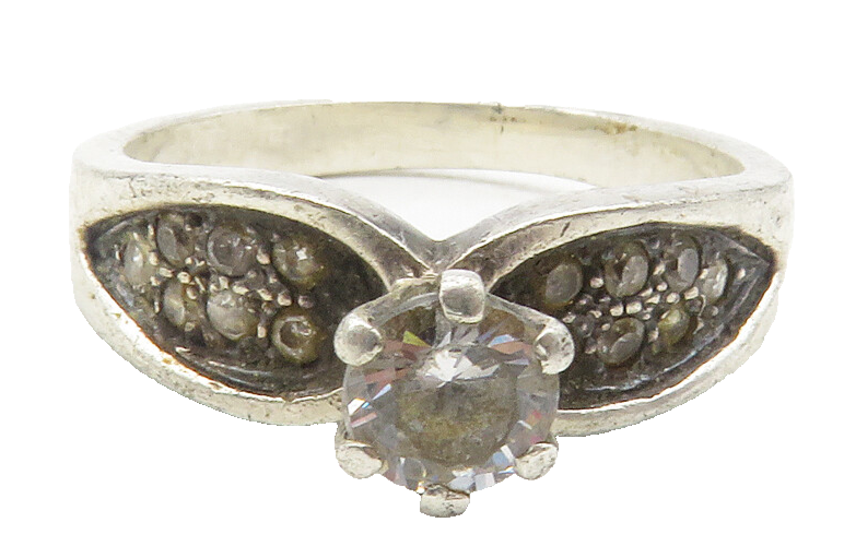 925 Sterling Silver  Vintage Topaz Solitaire With Accents Ring Sz 8.5  RG12088