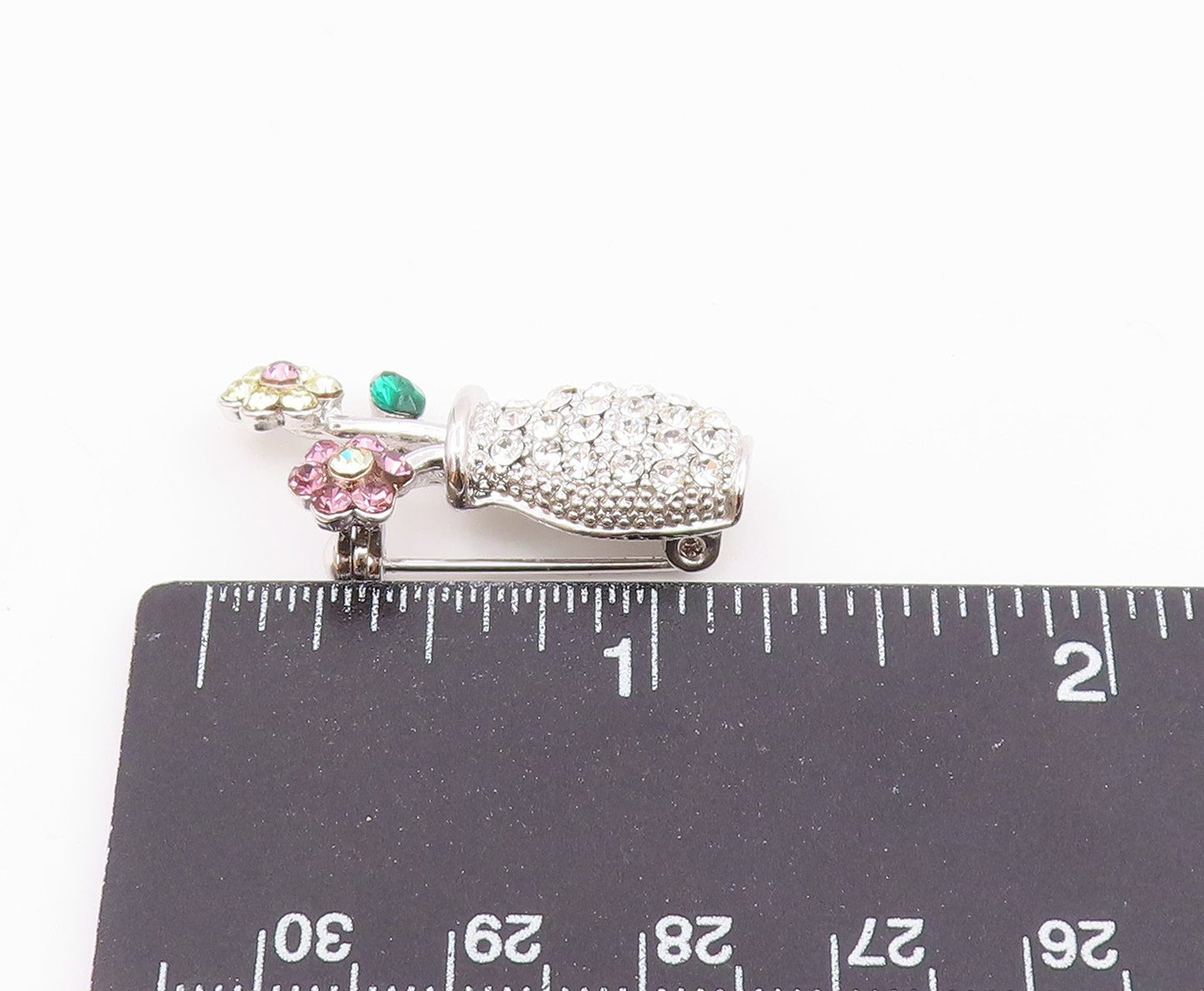 925 Sterling Silver  Sparkling Cubic Zirconia Flower Vase Brooch Pin  BP6494