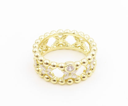 925 Sterling Silver Vintage Ring Gold Plated CZ Floral Link Band  Sz 10  RG35718