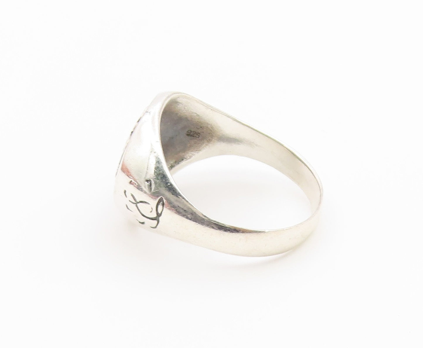925 Sterling Silver Vintage Ring Sacred Lotus Motif Signet Band  Sz 14  RG36842