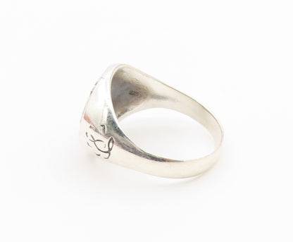 925 Sterling Silver Vintage Ring Sacred Lotus Motif Signet Band  Sz 14  RG36842