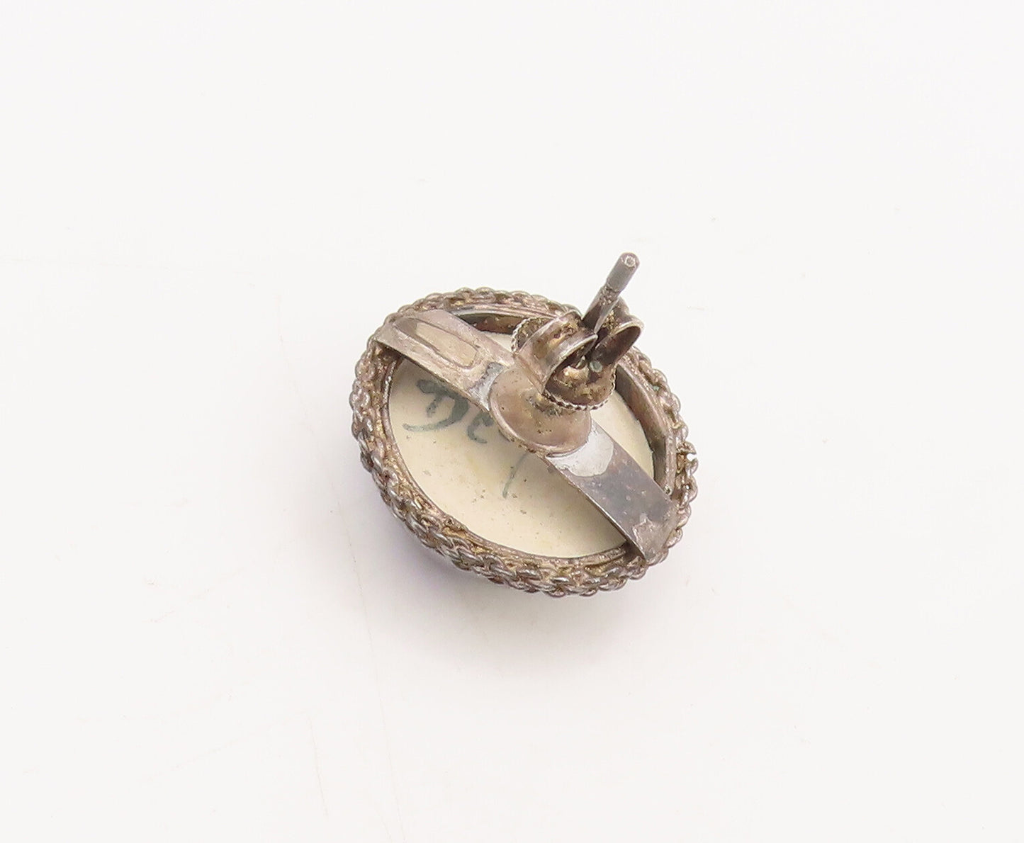 HOLLAND 925 Silver  Vintage Painted Dome Halo Twisted Rope Earrings  EG12698