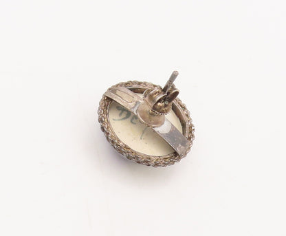 HOLLAND 925 Silver  Vintage Painted Dome Halo Twisted Rope Earrings  EG12698