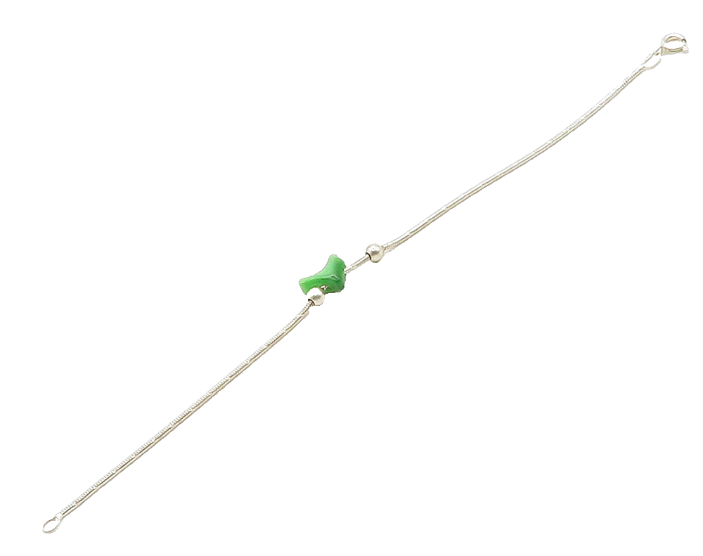 925 Sterling Silver  Green Stone Dolphin Charmed Snake Chain Bracelet  BT6363