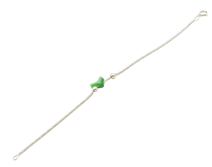 925 Sterling Silver  Green Stone Dolphin Charmed Snake Chain Bracelet  BT6363