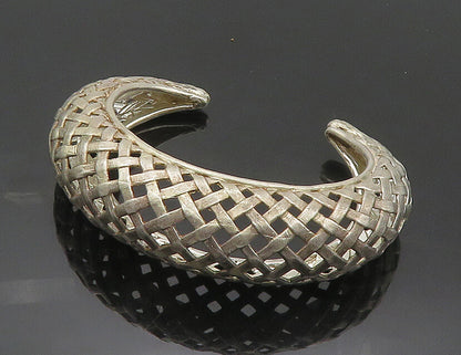 925 Sterling Silver  Vintage Shiny Basket Weaved Dome Cuff Bracelet  BT7466