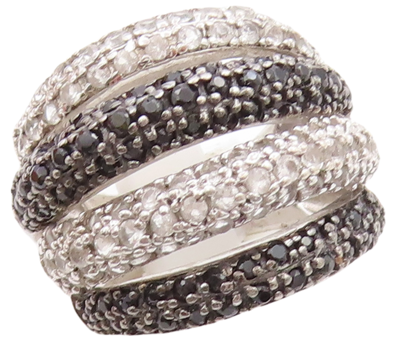 925 Sterling Silver Vintage Ring Spinel & Topaz Inlay Cutout Bands  Sz 6 RG31269