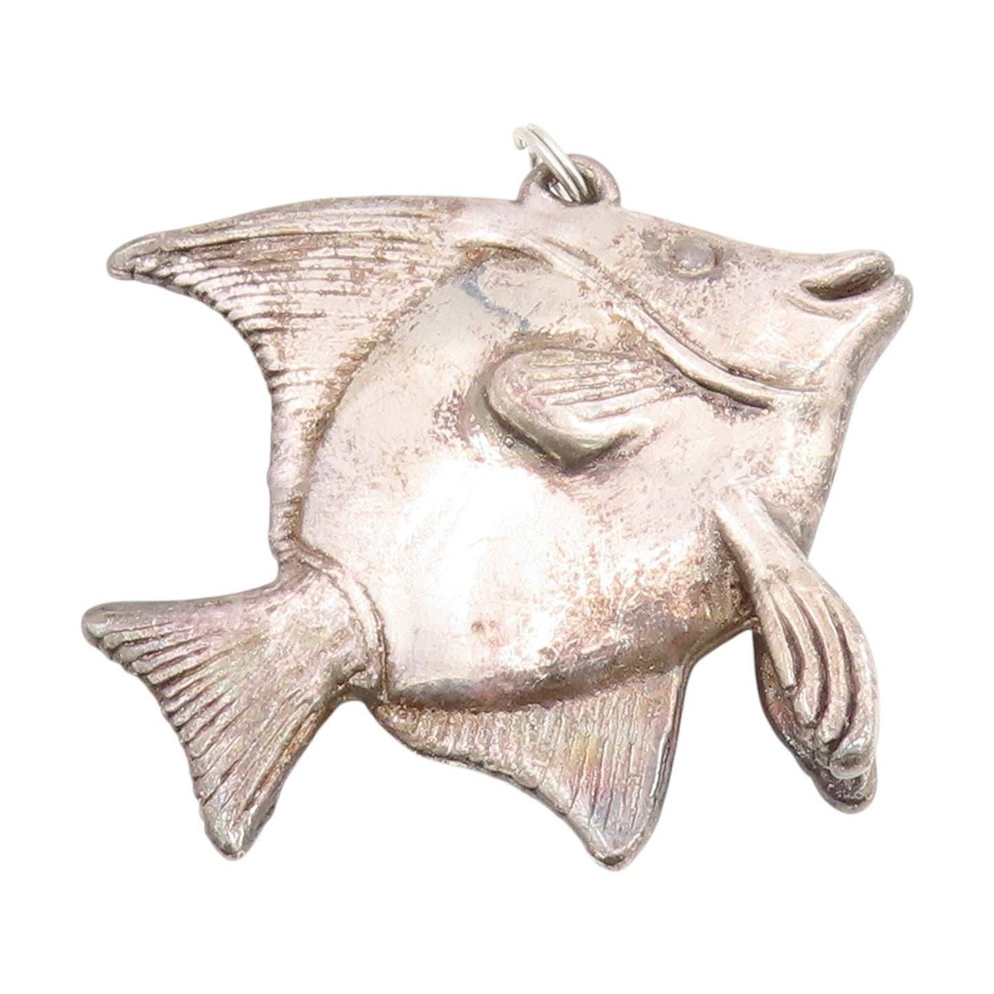 925 Sterling Silver Vintage Pendant Etched Tropical Fish Design Locket  PT25477