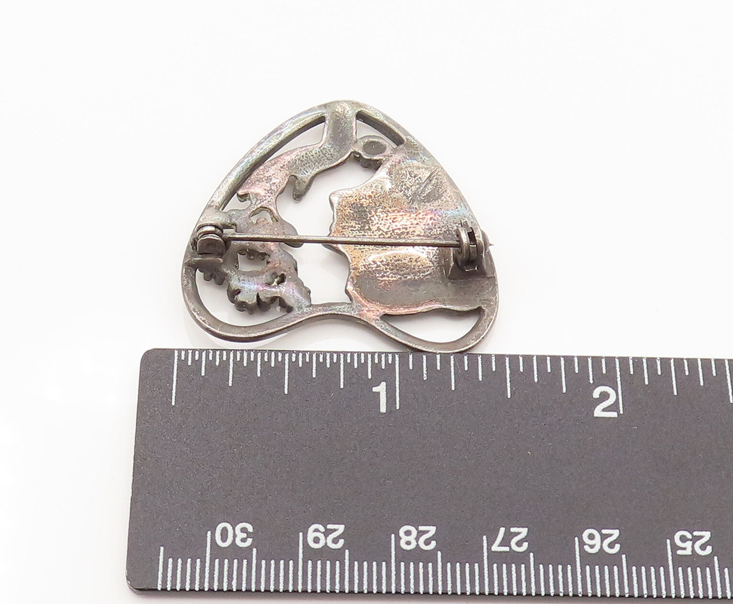 925 Silver  Vintage Antique Flower Lady Cutout Heart Brooch Pin  BP10149