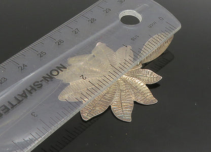 DESIGNER 925 Sterling Silver  Vintage Shiny Etched Floral Leaf Pendant PT19144