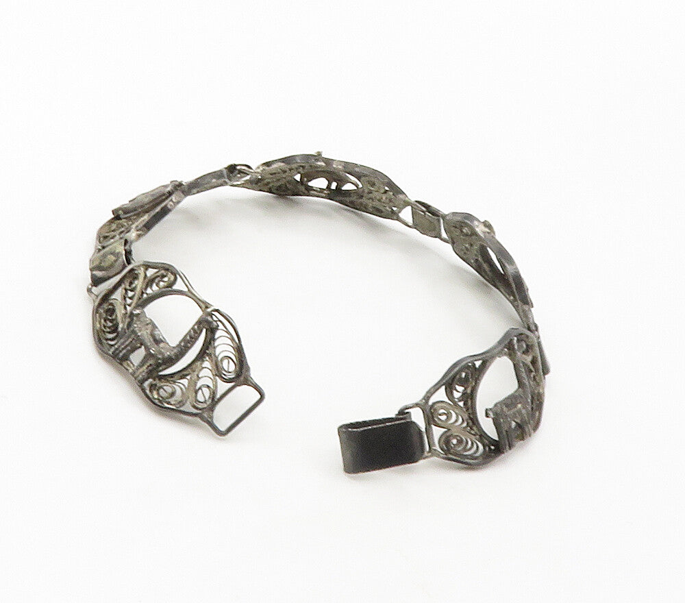 925 Sterling Silver  Vintage Antique Alpaca Filigree Chain Bracelet  BT6553