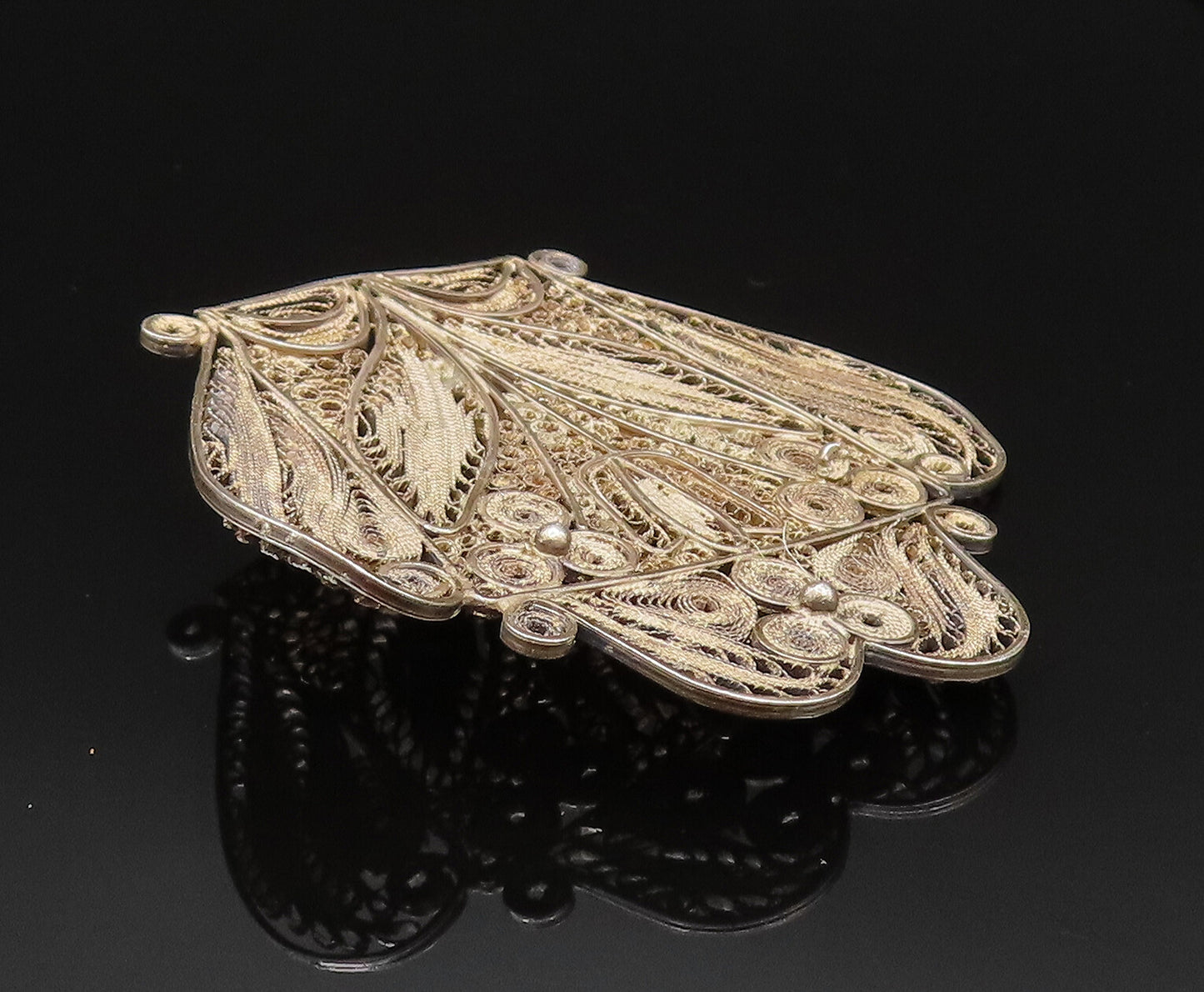 PERU 925 Silver  Vintage Antique Floral Beaded Filigree Brooch Pin  BP9668