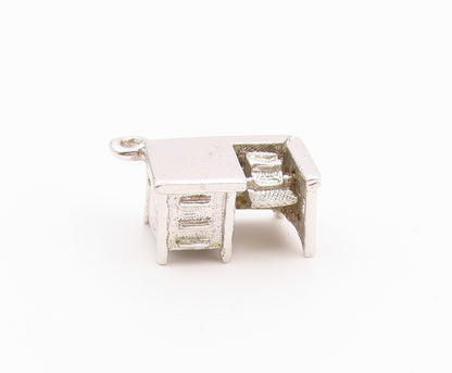 925 Sterling Silver  Vintage Office Desk With Computer Charm Pendant  PT21731