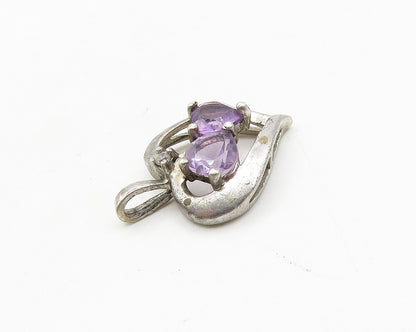 925 Sterling Silver  Vintage Petite Amethyst Love Hearts Pendant  PT15439