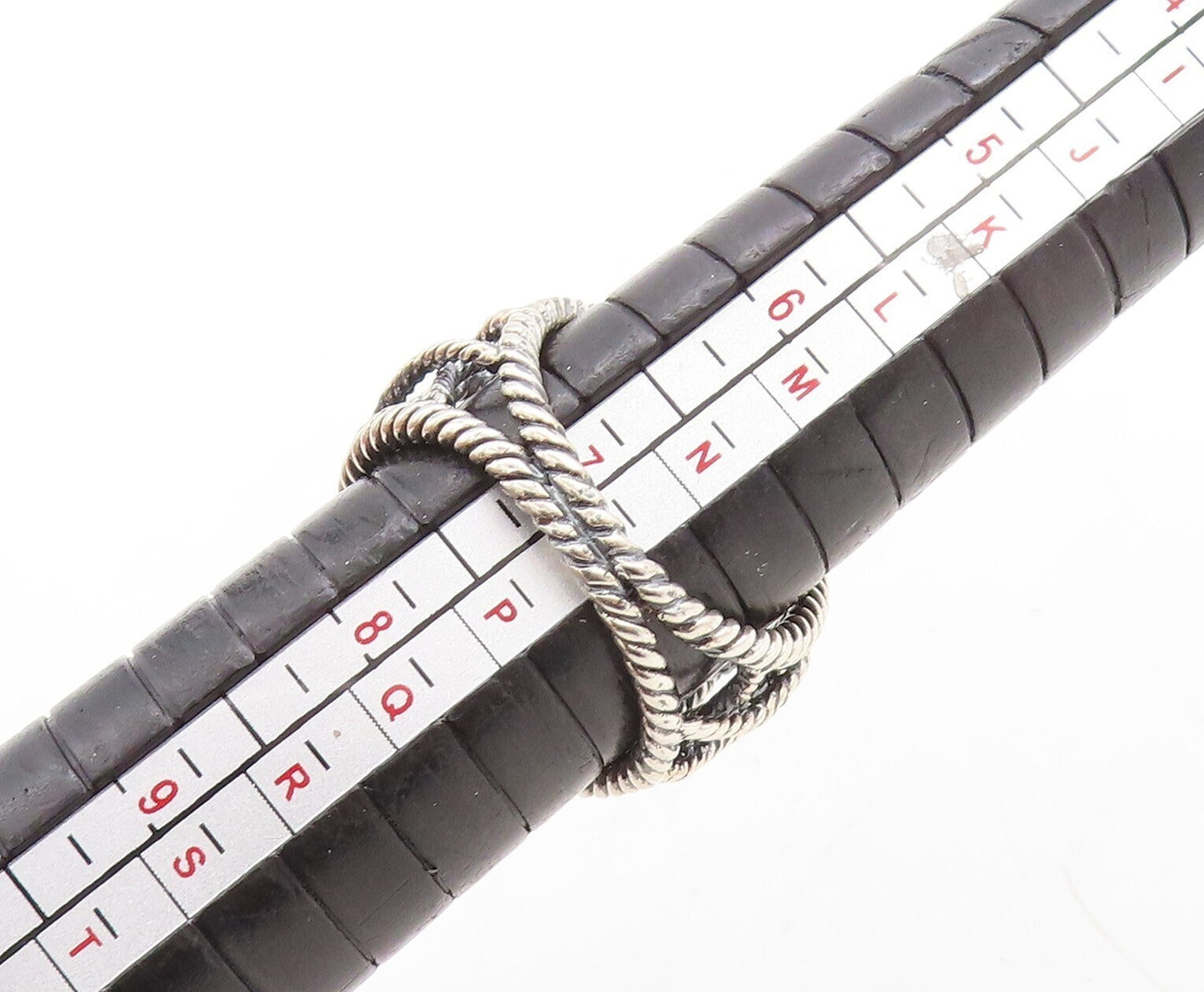 925 Sterling Silver Vintage Ring Dark Tone Twisted Rope Box Design Sz 7  RG31247